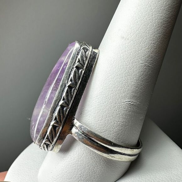 Stunning Large Pear cut Cabochon Amethyst in sterling silver ring! Size 11 - Picture 13 of 15